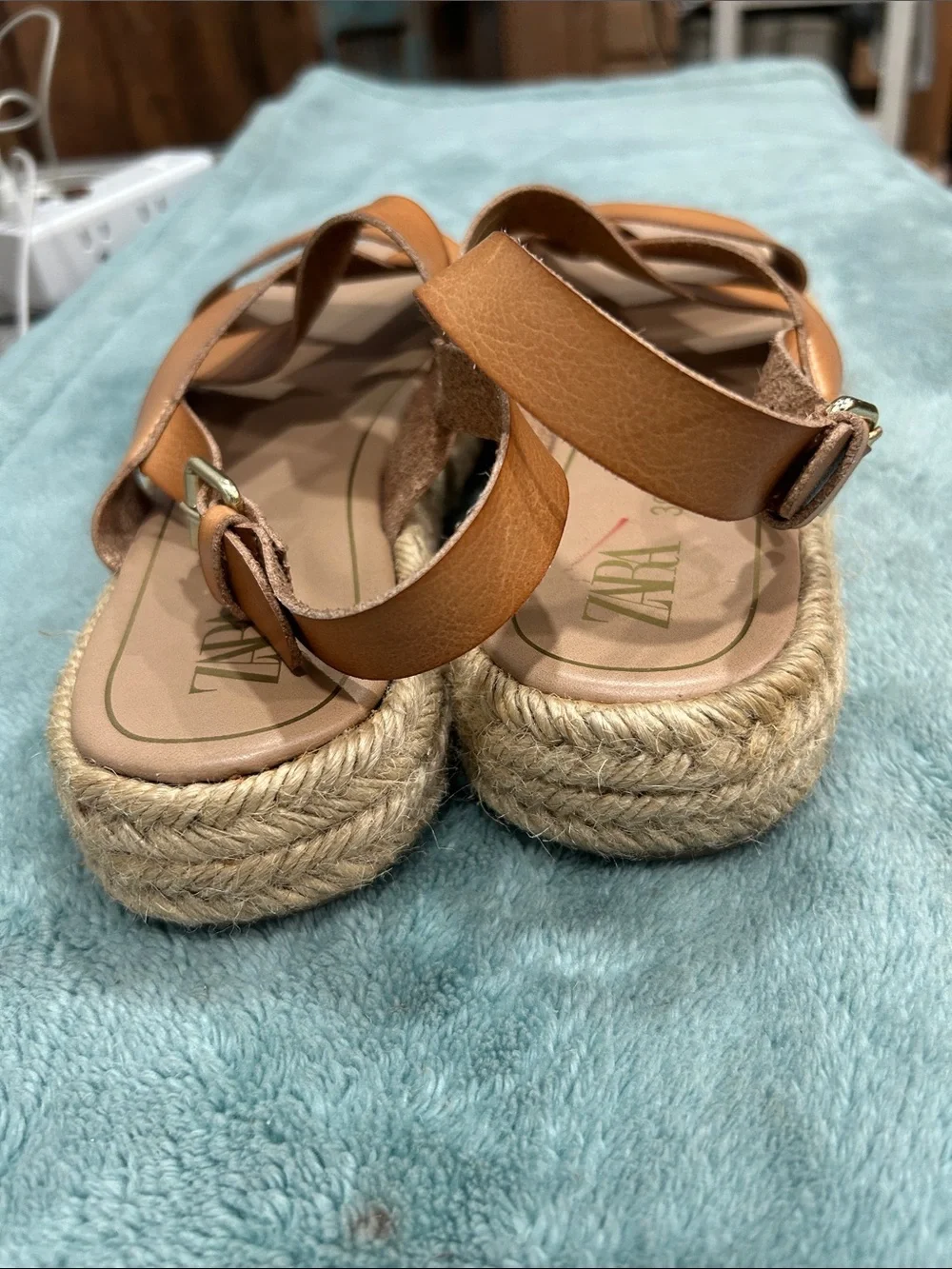 ZARA Tan Cross-Strap Espadrille Sandals - Picture 7 of 10